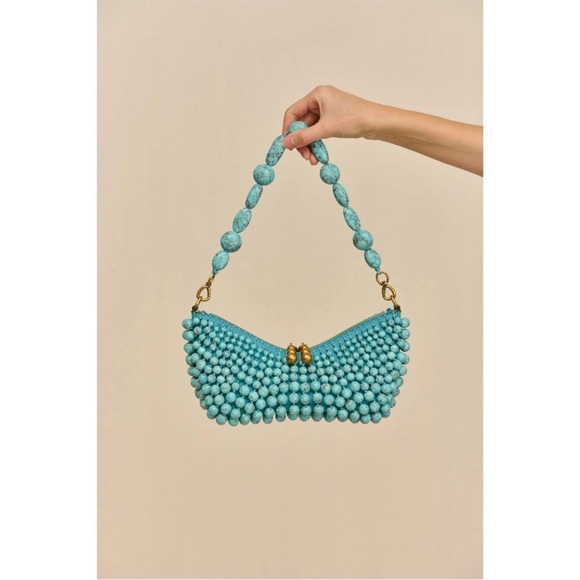 Cult Gaia Mercier Mini Shoulder Bag in Ibiza Turquoise Beaded $898 NEW In Box - Picture 6 of 9